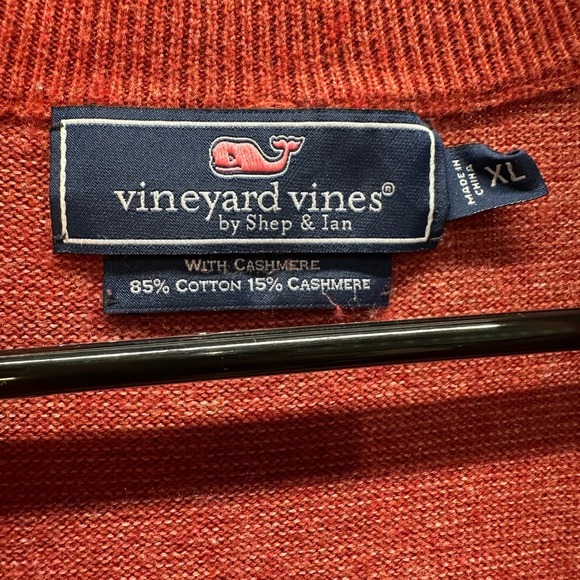Vineyard Vines Mens Thaxter Stripe Quarter Zip Cashmere Blend Sweater Red XL - Picture 4 of 6